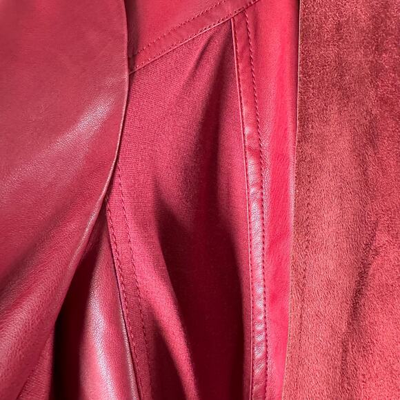 Kut From The Kloth Lincoln' Faux Leather Drape Front Jacket Mix Media Wine Red S - Picture 2 of 8